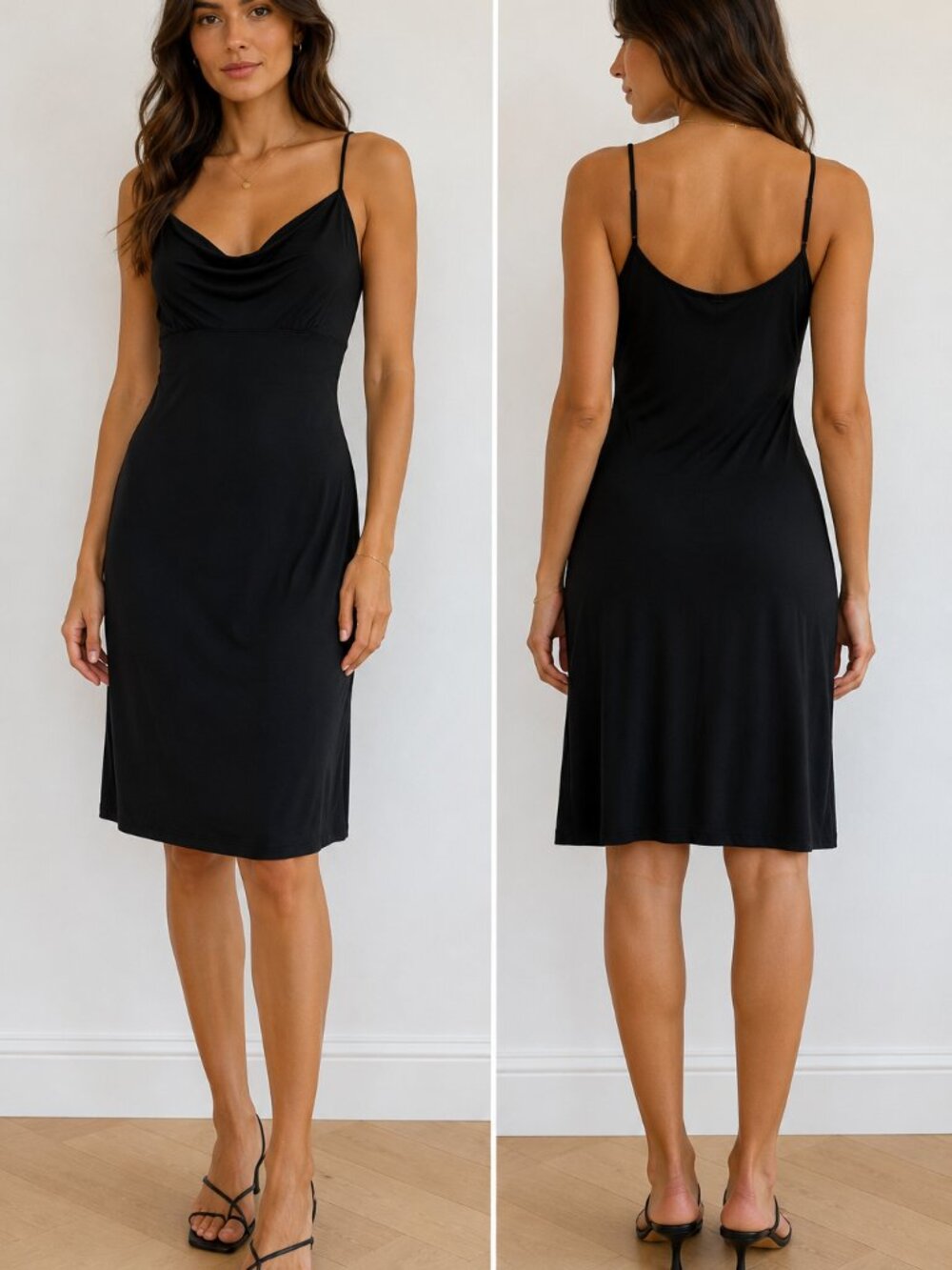 Trina Turk Black Cowl Neck Spaghetti Strap Dress